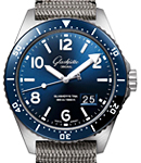 SeaQ Panorama Date 43mm in Steel on Grey Fabric Strap with Blue Dial