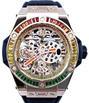 Big Bang Meca-10 Nicky Jam 45mm in King Gold with Baguette Diamond Bezel on Black Rubber Strap with Gold Skeleton Dial