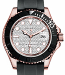 Yachtmaster 40mm in Rose Gold with Black Bezel on Black Oysterflex Rubber Strap with Pave Diamond Dial