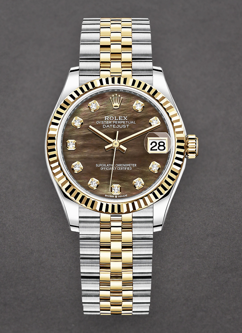 Rolex Unworn Mid Size Datejust 31mm in Steel with Yellow Gold Fluted Bezel