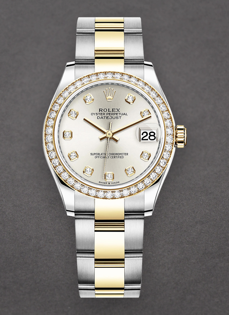 Rolex Unworn Mid Size 31mm Datejust in Steel with Yellow Gold Diamond Bezel