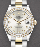 Mid Size 31mm Datejust in Steel with Yellow Gold Diamond Bezel on Oyster Bracelet with Silver Diamond Dial