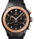 Classic Fusion Chronograph 45mm Automatic in Black Ceramic with Rose Gold Bezel On Black Rubber Strap with Black Dial