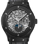 Classic Fusion Aerofusion Moonphase 42mm  in Black Ceramic on Black Crocodile Leather Strap with Skeleton Dial