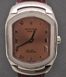 Cellini 25mm in White Gold on Brown Crocodile Leather Strap with Salmon Roman Dial