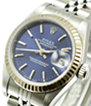 26mm Datejust in Steel with White Gold Fluted Bezel on Steel Jubilee Bracelet with Blue Stick Dial