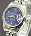 26mm Datejust in Steel with White Gold Fluted Bezel on Steel Jubilee Bracelet with Blue Stick Dial