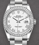 Datejust 36mm in Steel with Diamond Bezel on Steel Oyster Bracelet with White Roman Dial