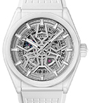 Defy Classic 41mm in White Ceramic on White Rubber Strap with Skeleton Dial