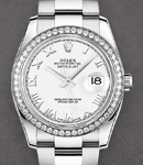 Datejust 36mm in Steel with Diamond Bezel on Oyster Bracelet with White Roman Dial