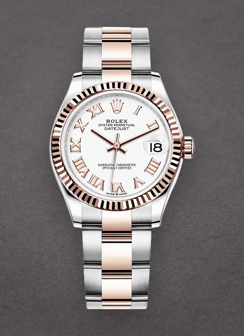 Rolex Unworn Midsize Datejust 31mm in Steel with Rose Gold Fluted Bezel