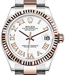Midsize Datejust 31mm in Steel with Rose Gold Fluted Bezel on Oyster Bracelet with White Roman Dial