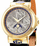 Meteorite Peary in Yellow Gold on Black Crocodile Leather Strap with Meteorite Dial
