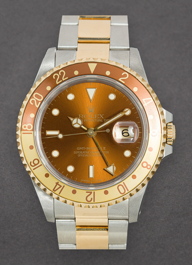 Pre-Owned Rolex GMT Master 40mm in Steel with Yellow Gold Rootbeer Bezel