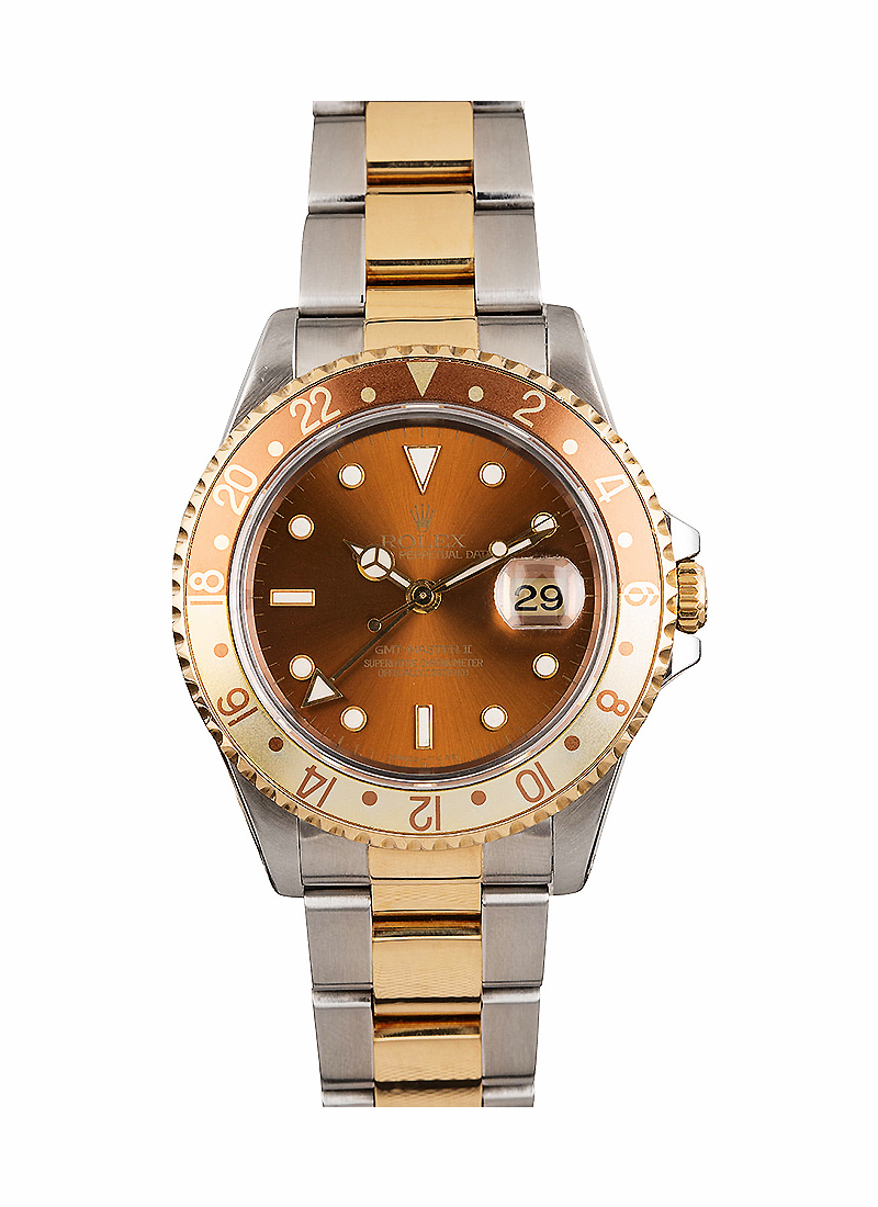 Pre-Owned Rolex GMT Master 40mm in Steel with Yellow Gold Rootbeer Bezel
