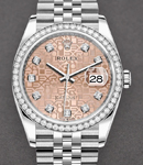 Datejust 36mm in Steel with Diamond Bezel on Steel Jubilee Bracelet with Pink Jubilee Diamond Dial