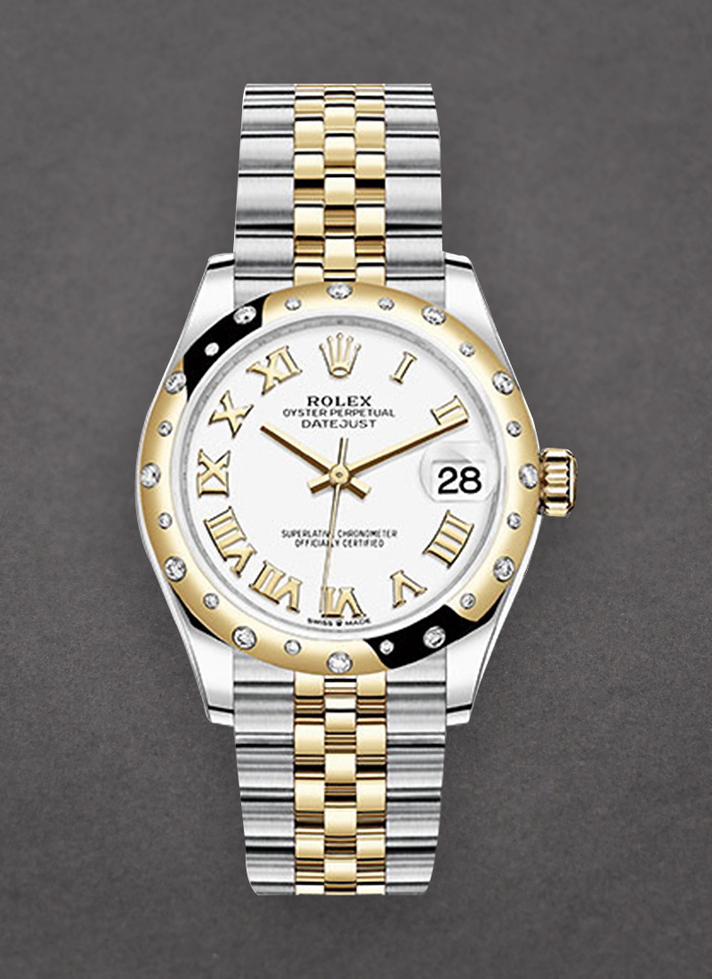 Rolex Unworn Midsize 31mm Datejust in Steel with Yellow Gold 24 Diamond Bezel