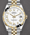 Midsize 31mm Datejust in Steel with Yellow Gold 24 Diamond Bezel on Jubilee Bracelet with White Roman Dial