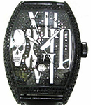Cintre Curvex Skull in White Gold with Diamond Bezel on Black Leather Strap with Black Pave Diamond Dial