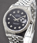 Datejust 36mm in Steel with Custom Diamond Bezel on Jubilee Bracelet with Custom Black Diamond Dial 