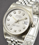 Midsize Datejust with Custom Silver Diamond Dial on Jubilee Bracelet - Fluted Bezel