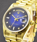 President Day Date with Original Blue Vignette Diamond Dial on President Bracelet - Fluted Bezel - Complete Set - L Serial