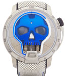 HYT Blue Skull 48.8mm in Titanium on Grey Fabric and Rubber Strap with Blue Skull Dial