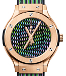 Classic Fusion Cruz Diez 38mm in King Gold on Black Rubber and Cruz Diez Pattern Strap with Cruz Diez Pattern Printed Dial