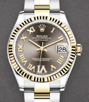 Midsize Datejust 31mm in Steel with Yellow Gold Fluted Bezel on Oyster Braclet with Dark Grey Roman Dial - Diamonds on 6