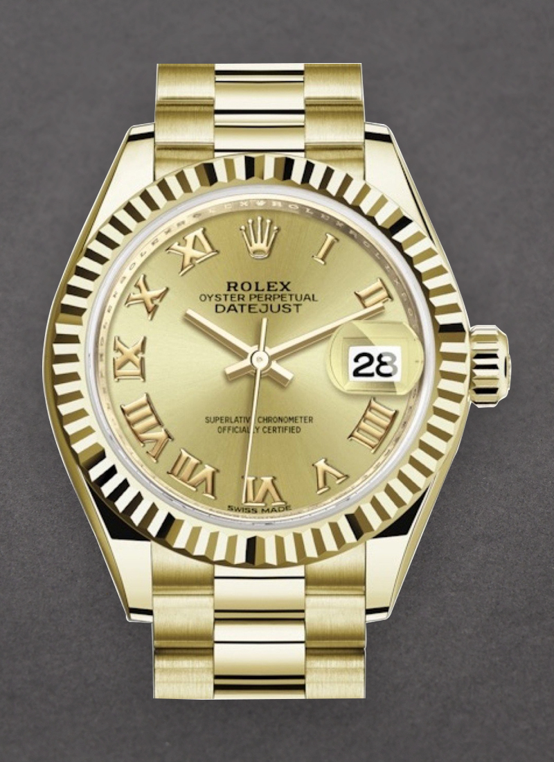 Pre-Owned Rolex Ladies President in Yellow Gold with Fluted Bezel