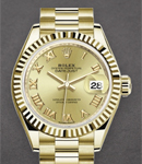 Ladies President in Yellow Gold with Fluted Bezel on President Bracelet with Champagne Roman Dial