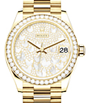 President 31mm in Yellow Gold with Diamond Bezel on President Bracelet with Butterfly Pave Diamond Dial