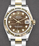 Midsize Datejust 31mm in Steel with Yellow Gold Fluted Bezel on Oyster Bracelet with Dark MOP Diamond Dial