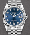 Datejust 36mm with White Gold Fluted Bezel on Jubilee Bracelet with Blue Diamond Dial