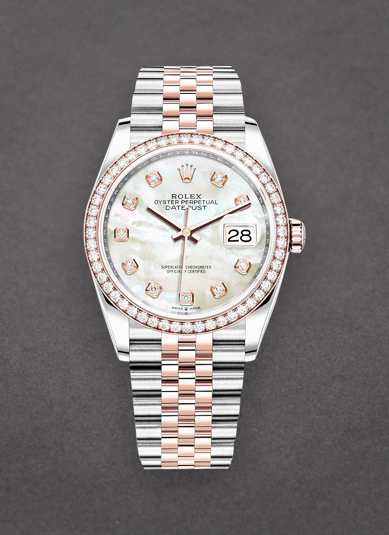 Pre-Owned Rolex Datejust 36mm in Steel with Rose Gold Diamond Bezel