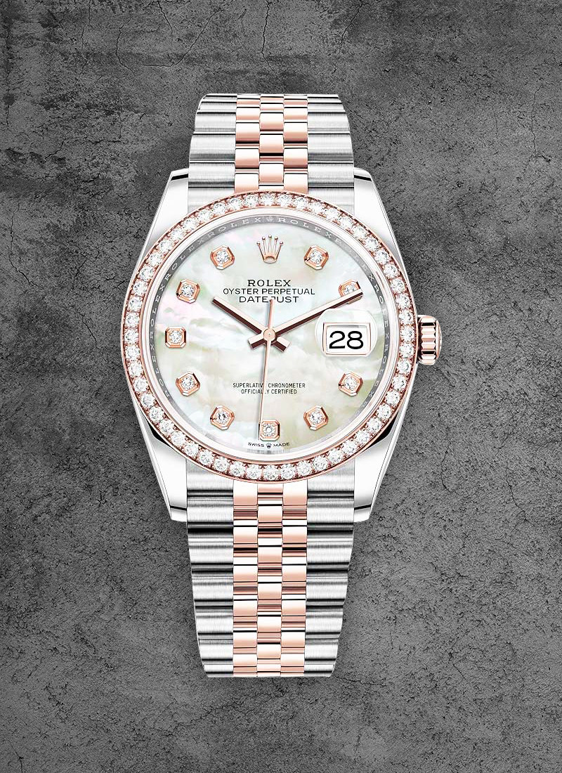 Pre-Owned Rolex Datejust 36mm in Steel with Rose Gold Diamond Bezel