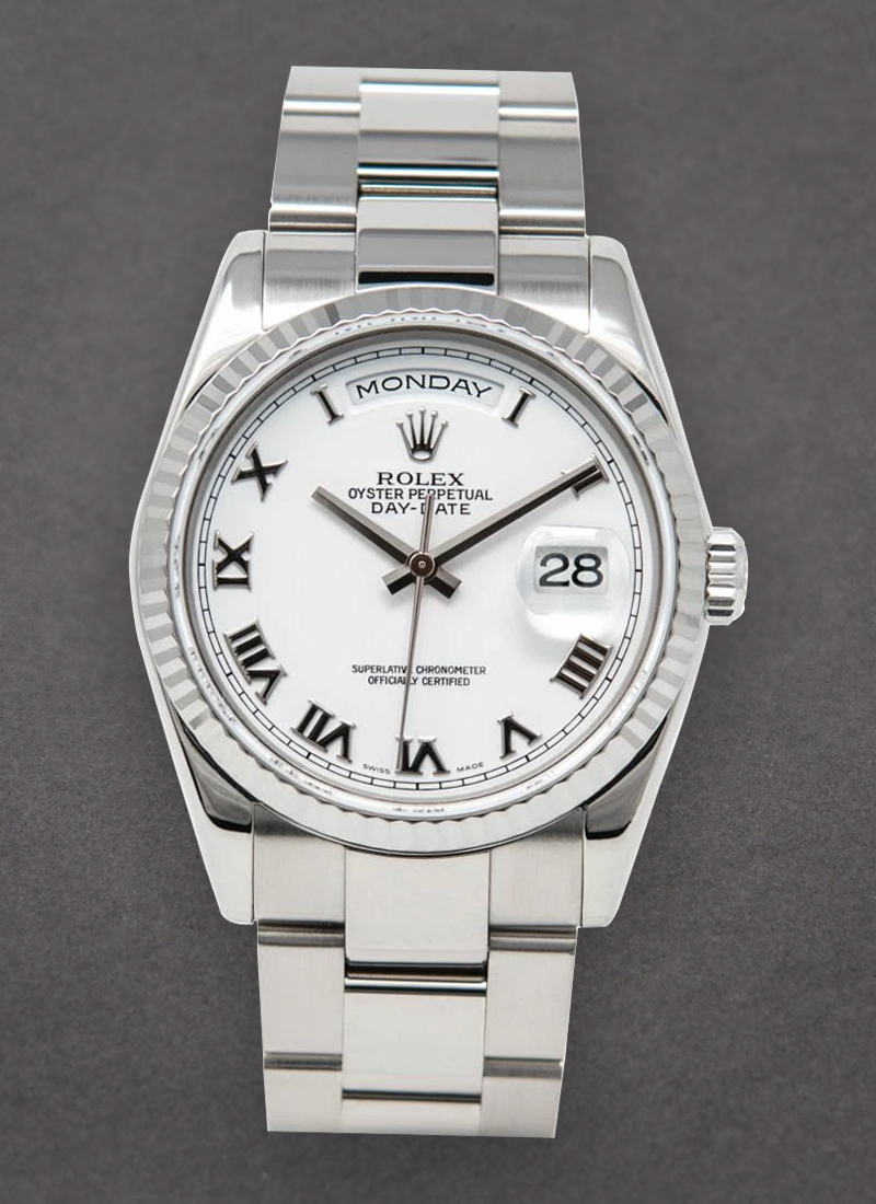 Pre-Owned Rolex President Day Date 36mm in White Gold with Fluted Bezel