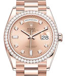 President Day-Date 36mm in Rose Gold with Diamond Bezel on President Bracelet with Pink Diamond Dial