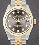 Midsize Datejust 31mm in Steel with Yellow Gold Fluted Bezel on Jubilee Braclet with Dark Grey Diamond Dial