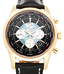 Transocean Chronograph Unitime in Rose Gold on Black Calfskin Leather Strap with Black Dial