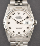 Datejust 36mm in Steel with White Gold Fluted Bezel on Jubilee Bracelet with Ivory Jubilee Arabic Dial