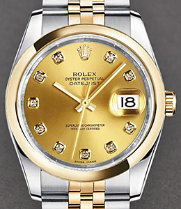 Datejust 2-Tone 36mm Men's with Domed Bezel on Jubilee Bracelet with Champagne Diamond Dial