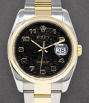 Datejust 36mm  in Steel with Yellow Gold Smooth Bezel on Oyster Bracelet with Black Jubilee Arabic Dial