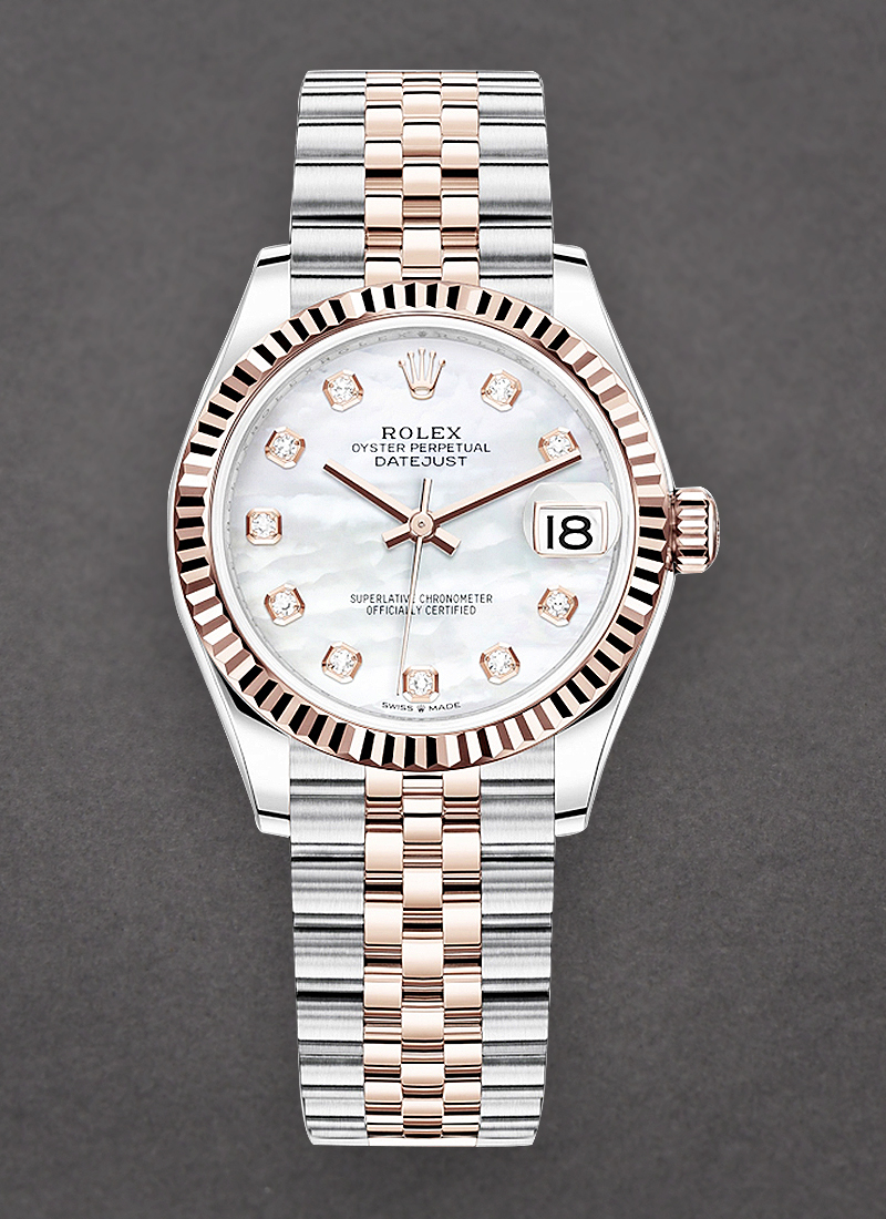 Rolex Unworn Midsize Datejust 31mm in Steel with Rose Gold Fluted Bezel