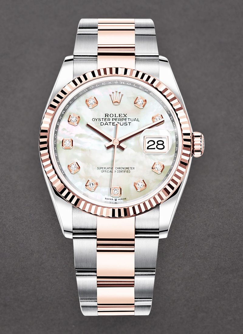 Pre-Owned Rolex Datejust 36mm in Steel with Rose Gold Fluted Bezel