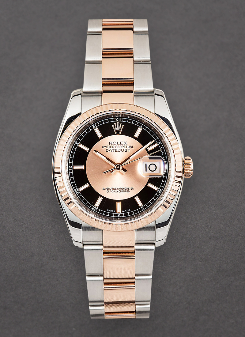 Rolex Unworn Datejust 36mm in Steel with Rose Gold Fluted Bezel