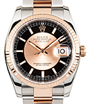 Datejust 36mm in Steel with Rose Gold Fluted Bezel on Oyster Bracelet with Black & Rose Tuxedo Dial