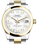 Datejust 31mm in Steel with Yellow Gold Domed Bezel on Oyster Bracelet with MOP Diamond Dial