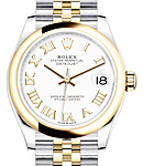 Datejust 31mm in Steel with Yellow Gold Domed Bezel on Jubilee Bracelet with White Roman Dial