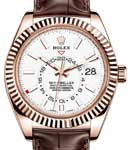 Sky Dweller 42mm in Rose Gold with Fluted Bezel on Strap with White Stick Dial